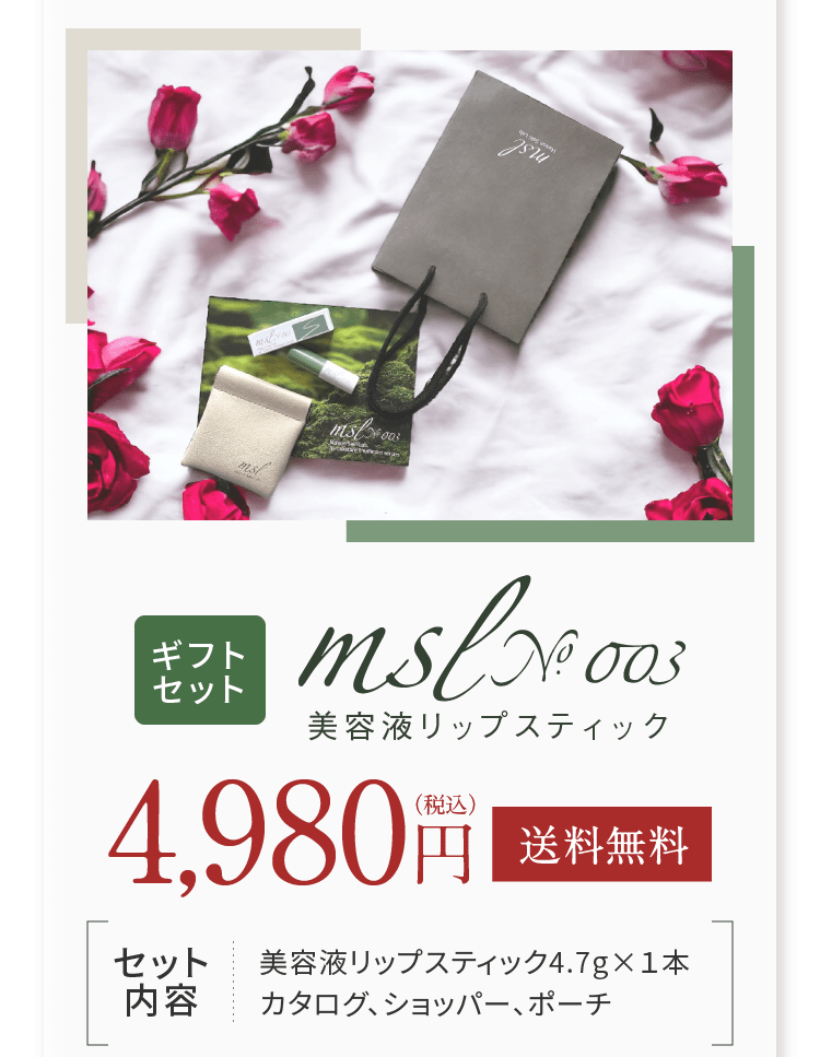ギフトセット 美容液リップスティック 4,980円 送料無料 セット内容 美容液リップスティック4.7g×１本カタログ、ショッパー、ポーチ